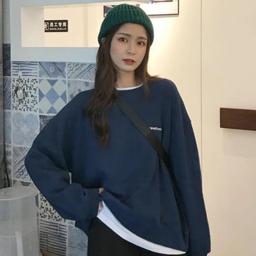 Getadme Vintage Letter Baggy Sweatshirts Women Spring Autumn Korean Thin Round Collar Hoodies Female All-Match Long Sleeve Pullovers New